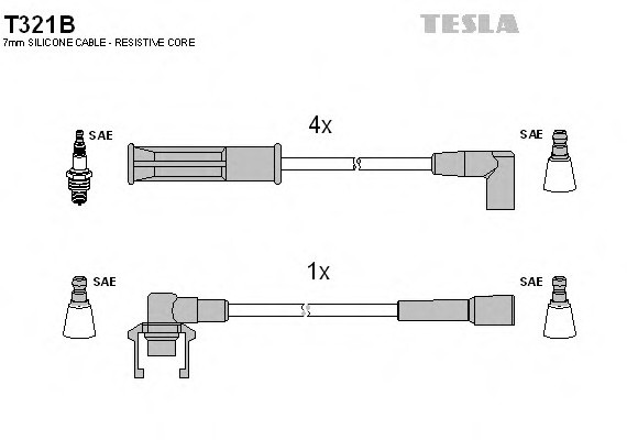 T321B TESLA (Чехия) Кабель зажигания, к-кт TESLA Renault 88- 1,2;1,4 TESLA