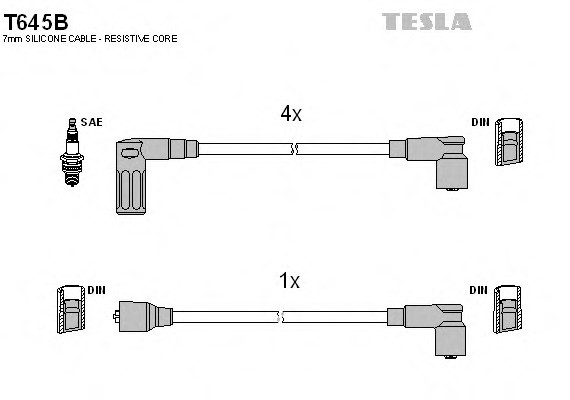 T645B TESLA (Чехия) Кабель зажигания, к-кт TESLA Fiat 88-96 1,4;1,6 TESLA