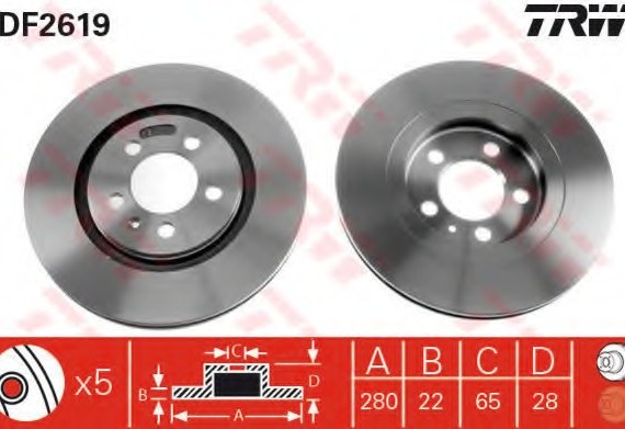 DF2619 TRW / LUCAS (Германия) Диск тормозной SEAT, VW, передн., вент. (пр-во TRW)