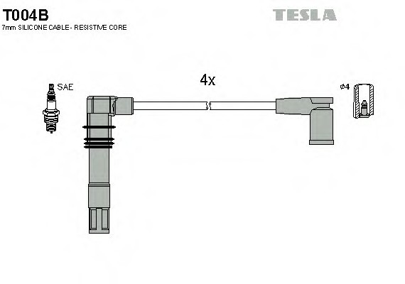 T004B TESLA (Чехия) Кабель зажигания, к-кт TESLA VAG 00- 1,4;1,6 TESLA