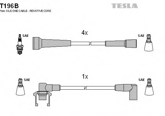 T196B TESLA (Чехия) Кабель зажигания, к-кт TESLA Volvo 85-91 1,7 TESLA