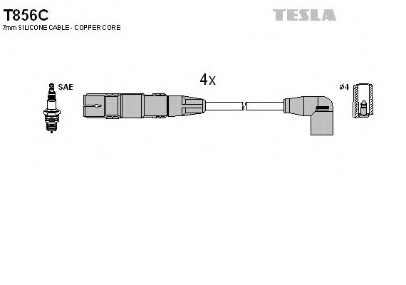 T856C TESLA (Чехия) Кабель запалювання, к-кт TESLA VW 98-05 2,0 TESLA