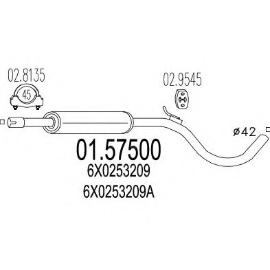 01.57500 MTS(Италия) Середня частина вихлопної системи (Резонатор) MTS