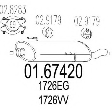 01.67420 MTS(Италия) Задняя часть выхлопной системы (Глушитель). MTS