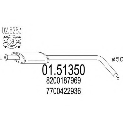 01.51350 MTS(Италия) Середня частина вихлопної системи (Резонатор) MTS