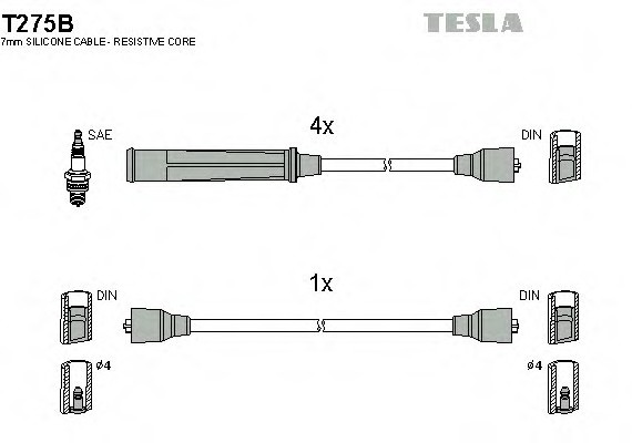 T275B TESLA (Чехия) Кабель запалювання, к-кт TESLA Opel 70-88 TESLA