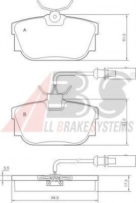 37142 ABS Колодка торм. VW T4 15" задн. (пр-во ABS)