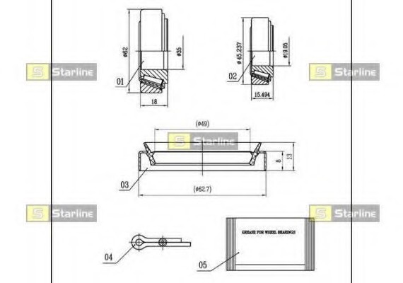 LO 01465 Starline Подшипник ступицы колеса, к-кт. STARLINE