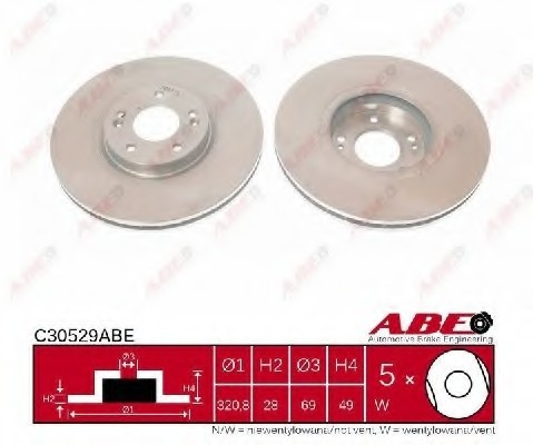 C30529ABE ABE (Польша) Диск гальмівний пер. Hyundai Santa Fe, Kia Sorento (320.5mmx27mm)  (ABE)