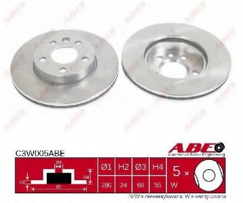 C3W005ABE ABE (Польша) Диск гальмівний пер. VW T4 96-> 2.5TDI (280mmx24mm)  (ABE)