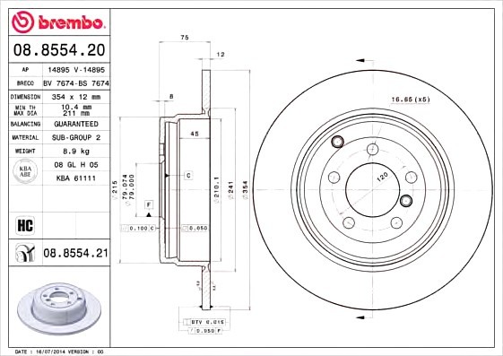 08.8554.21 BREMBO (Германия) Диск тормозной BREMBO