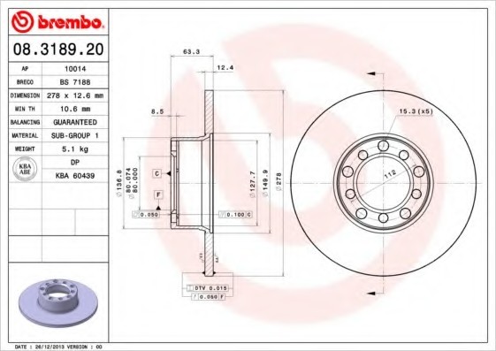 08.3189.20 BREMBO (Германия) Диск тормозной BREMBO