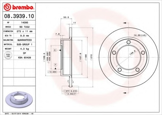 08.3939.10 BREMBO (Германия) Диск тормозной BREMBO