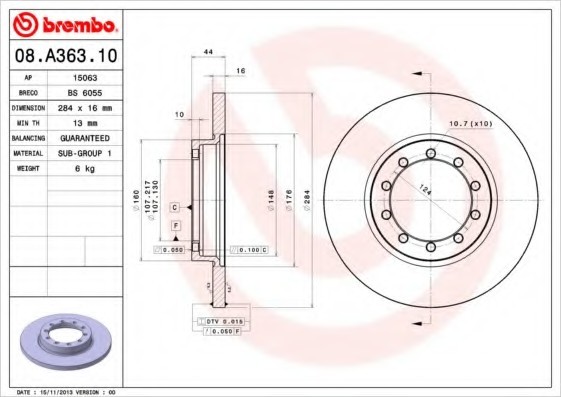 08.A363.10 BREMBO (Германия) Диск гальмівний BREMBO