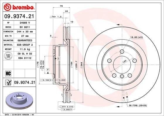 09.9374.21 BREMBO (Германия) Диск гальмівний BREMBO