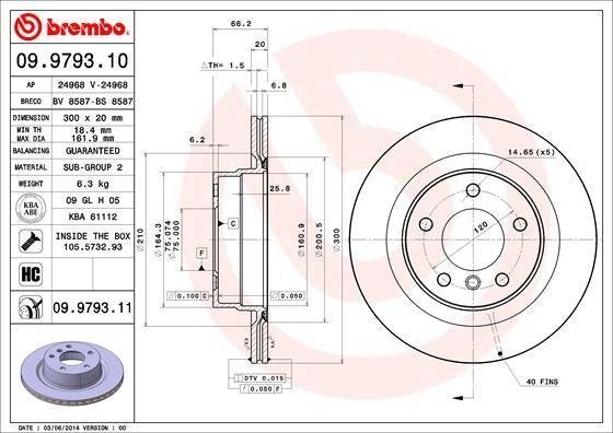 09.9793.11 BREMBO (Германия) Диск гальмівний BREMBO