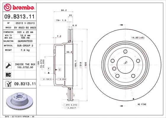 09.B313.11 BREMBO (Германия) Диск тормозной BREMBO