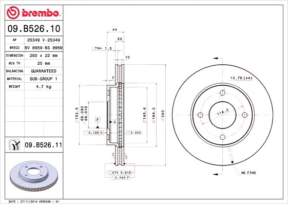 09.B526.10 BREMBO (Германия) Диск гальмівний