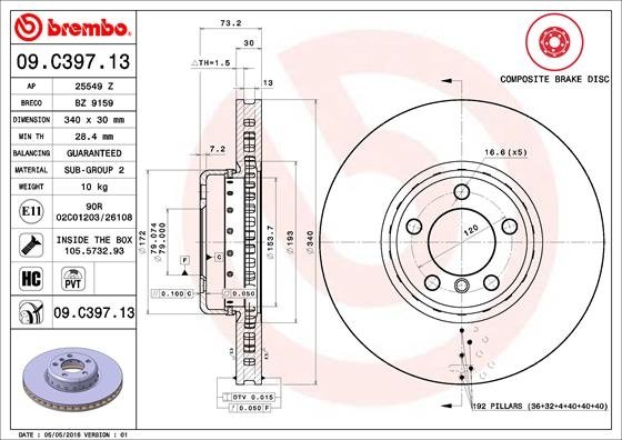 09.C397.13 BREMBO (Германия) Диск тормозной BREMBO