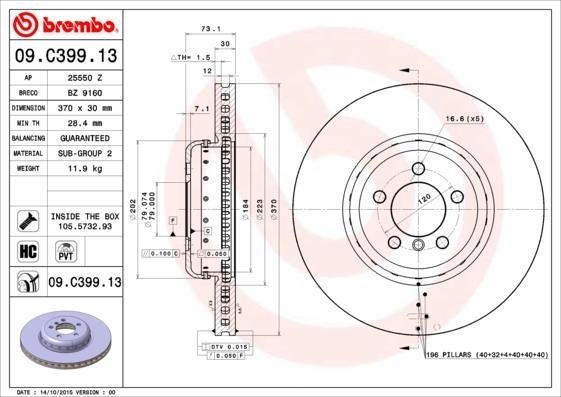 09.C399.13 BREMBO (Германия) Диск тормозной BREMBO