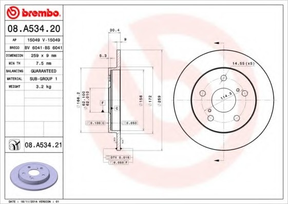 08.A534.21 BREMBO (Германия) Диск тормозной BREMBO