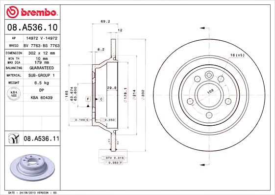 08.A536.11 BREMBO (Германия) Диск тормозной BREMBO