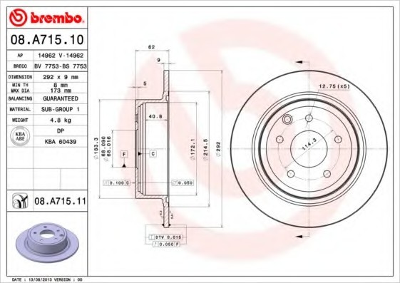 08.A715.10 BREMBO (Германия) Диск гальмівний BREMBO