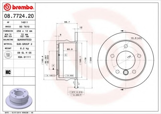 08.7724.20 BREMBO (Германия) Диск гальмівний BREMBO