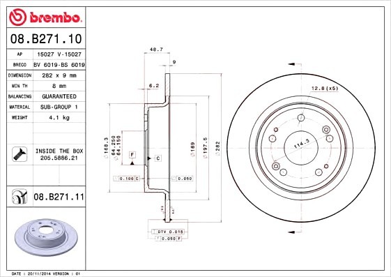 08.B271.10 BREMBO (Германия) Диск тормозной BREMBO