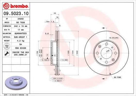 09.5023.10 BREMBO (Германия) Диск тормозной BREMBO