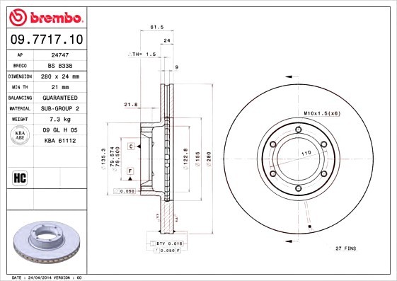 09.7717.10 BREMBO (Германия) Диск тормозной BREMBO