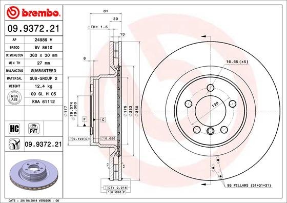 09.9372.21 BREMBO (Германия) Диск тормозной BREMBO