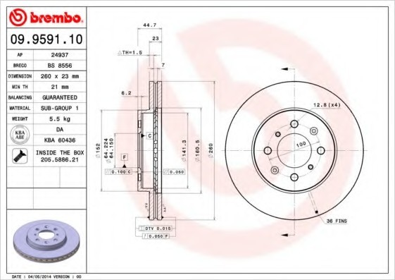 09.9591.10 BREMBO (Германия) Диск тормозной BREMBO