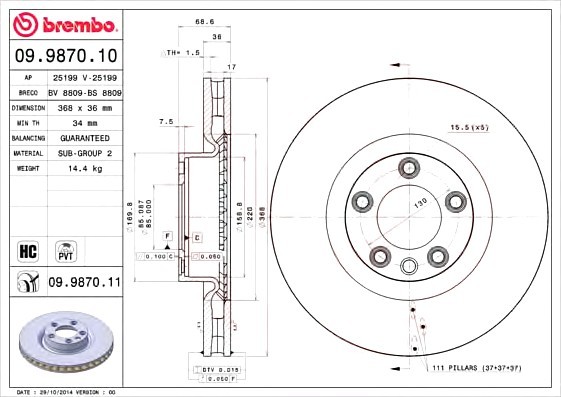 09.9870.11 BREMBO (Германия) Диск гальмівний BREMBO