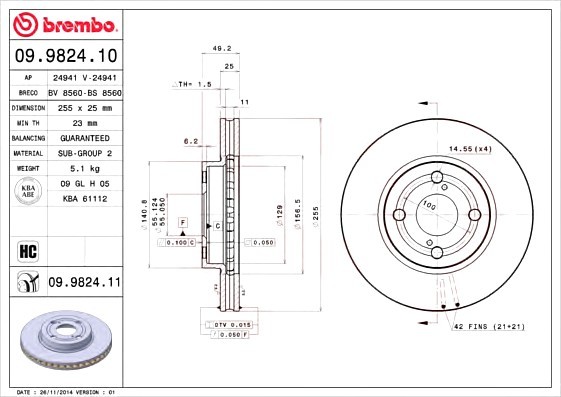 09.9824.10 BREMBO (Германия) Диск гальмівний BREMBO