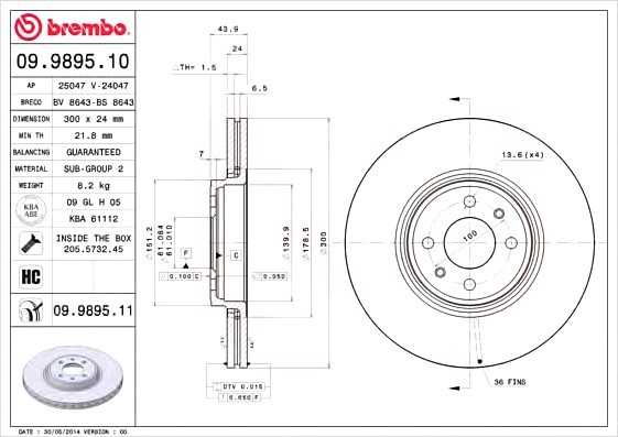 09.9895.10 BREMBO (Германия) Диск гальмівний BREMBO