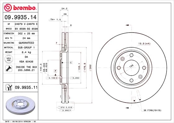 09.9935.14 BREMBO (Германия) Диск гальмівний BREMBO