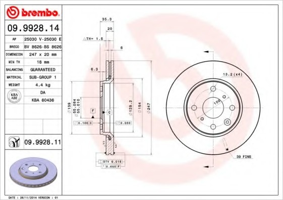 09.9928.14 BREMBO (Германия) Диск гальмівний BREMBO