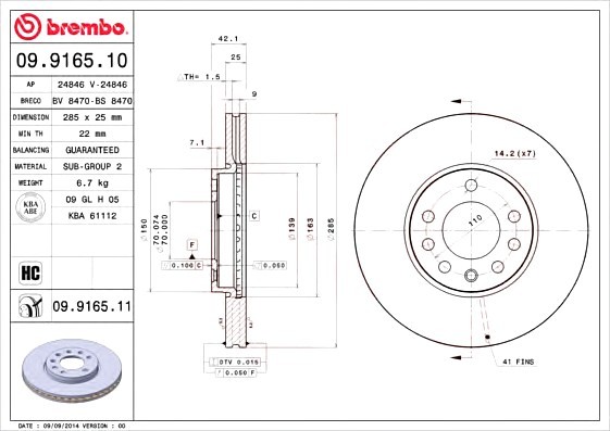 09.9165.10 BREMBO (Германия) Диск тормозной BREMBO