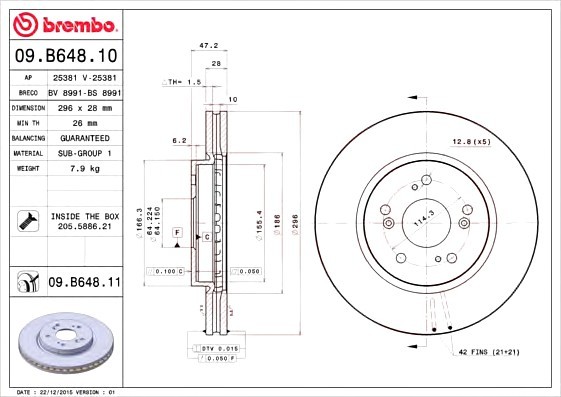 09.B648.10 BREMBO (Германия) Диск тормозной BREMBO