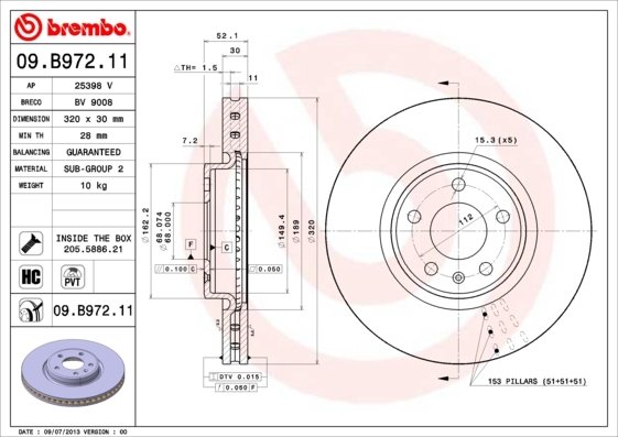 09.B972.11 BREMBO (Германия) Диск гальмівний BREMBO