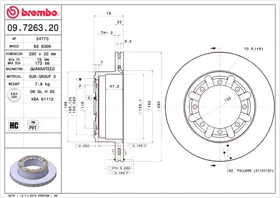 Диск гальмівний BREMBO 09.7263.20