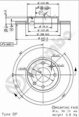 08.9606.14 BREMBO (Германия) Диск тормозной BREMBO