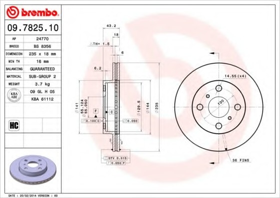 09.7825.10 BREMBO (Германия) Диск гальмівний BREMBO