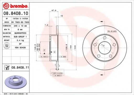 08.8408.11 BREMBO (Германия) Диск тормозной BREMBO