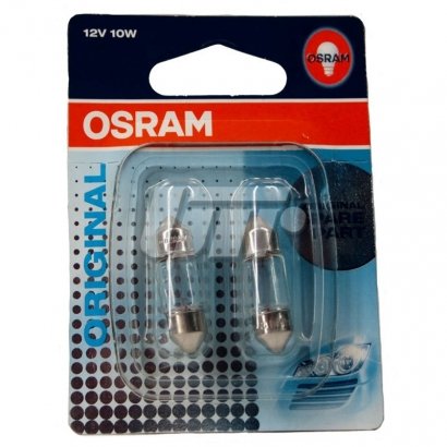 6438-02B OSRAM (Япония) Лампа софитная вспомогат. освещения C10W 12V 10W SV8.5-8 (2 шт) blister (пр-во OSRAM)