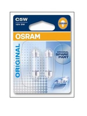 6418-02B OSRAM (Япония) Лампа софитная вспомогат. освещения C5W 12V 5W SV8.5-8 (2 шт) blister (пр-во OSRAM)