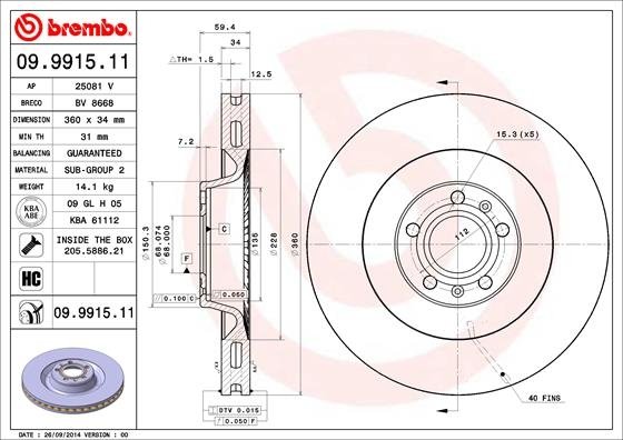 09.9915.11 BREMBO (Германия) Гальмівний диск Brembo Painted disk 09.9915.11