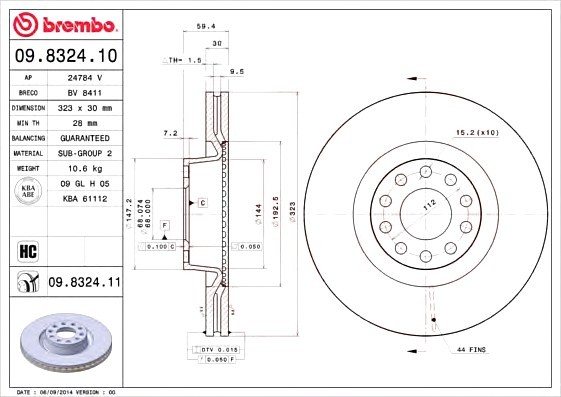 09.8324.11 BREMBO (Германия) Тормозной диск Brembo Painted disk 09.8324.11