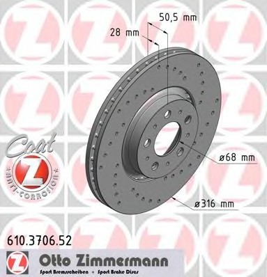Фото диск гальмівний 610.3706.52 ZIMMERMANN 610.3706.52 Zimmermann 610.3706.52 Zimmermann Диск гальмівний 610.3706.52 ZIMMERMANN